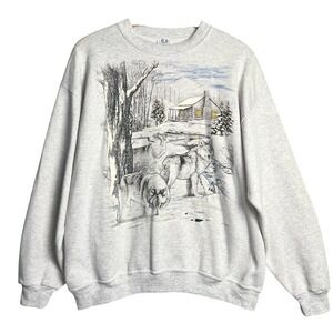 vtg wolf scene 90s‎ wildlife snow crewneck pullover howling enchanted womens xxl
